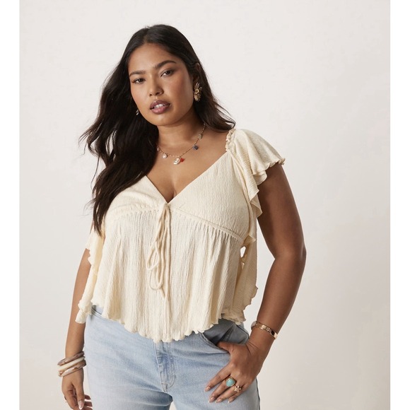ASOS Tops - ASOS Crinkle Flutter Open Back Festival Party Top 14 Boho Beach Ruffle Cream NWT